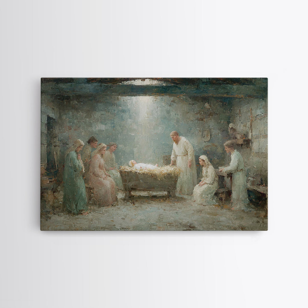 Holy Nativity – Framed Canvas Print – Christian Christmas Art – Birth Of Jesus Painting – Christian Wall Art – Christian Art Canvas
