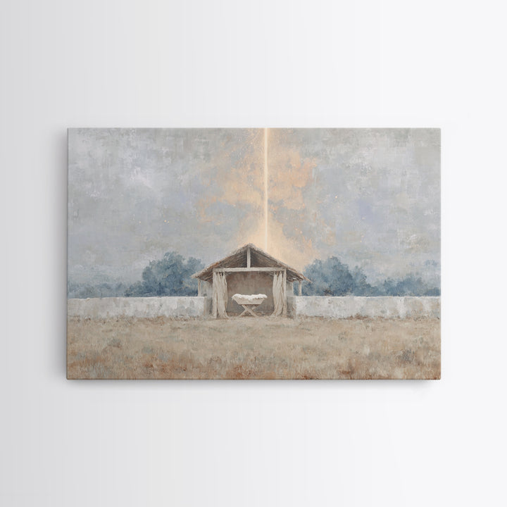Manger Dawn, Framed Canvas Print, Christian Wall Art, Christian Christmas Art, Christian Art Canvas, Jesus Painting