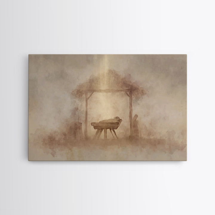 Sacred Manger – Framed Canvas Print – Christian Wall Art – Christian Christmas Art – Christian Art Canvas – Jesus Painting