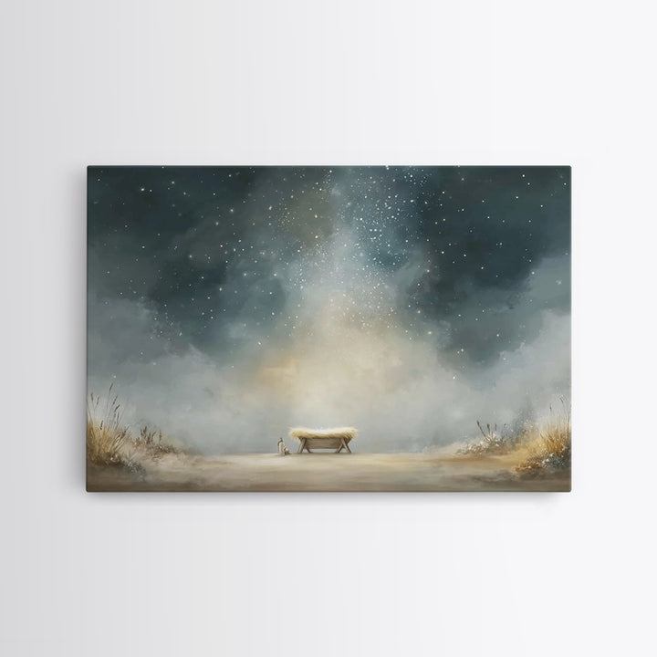 Holy Night Manger – Framed Canvas Print – Christian Wall Art – Christian Christmas Art – Jesus Painting – Christmas Canvas Wall Art