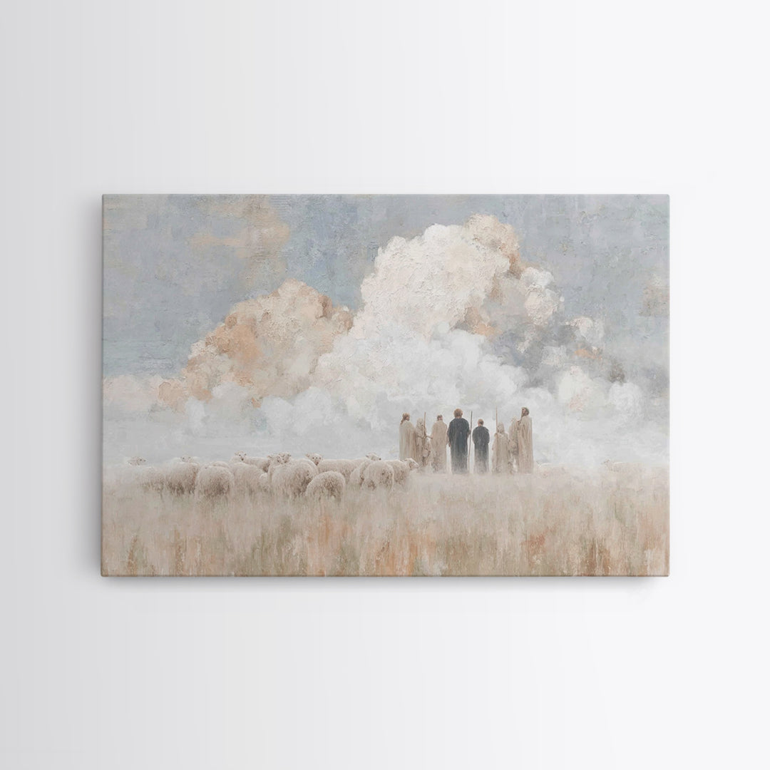 Cloudside Shepherds – Framed Canvas Print – Christian Art Canvas – Christian Christmas Art – Christmas Wall Art – Pastoral Christian Art