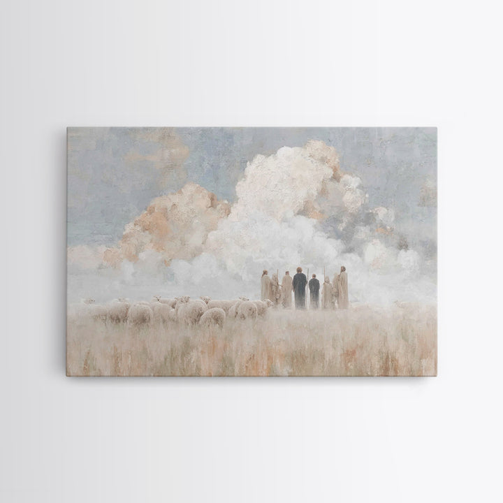 Cloudside Shepherds – Framed Canvas Print – Christian Art Canvas – Christian Christmas Art – Christmas Wall Art – Pastoral Christian Art