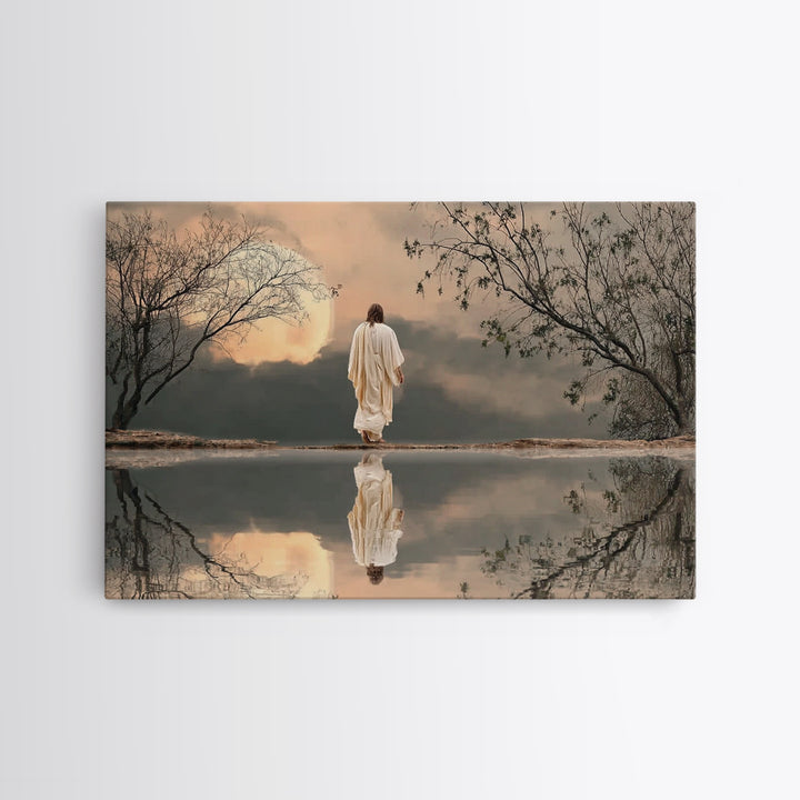 Moonlit Savior Walk, Framed Canvas Print, Christian Wall Art, Jesus Painting, Christian Art Print, Moody Christmas Art, Christian Decor