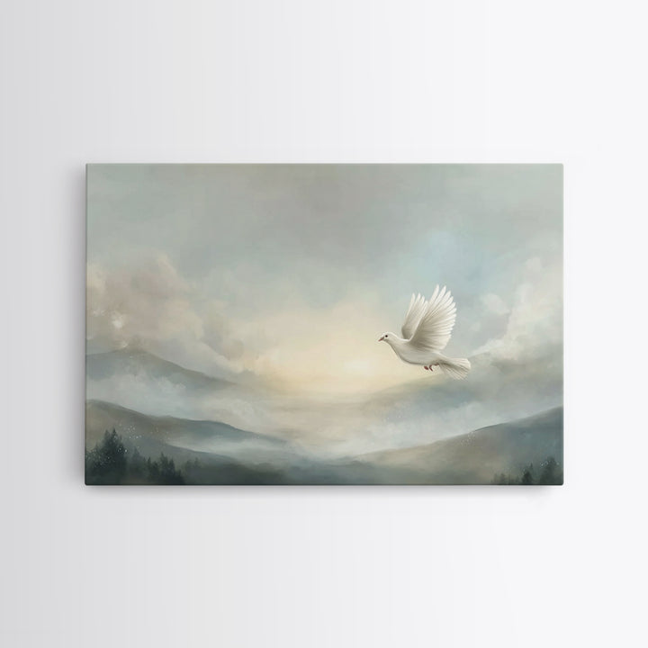 Heavenly Dove Light, Framed Canvas Print, Christian Wall Art, Christian Art Canvas, Christmas Art Prints, Christian Gift, Subtle Christian