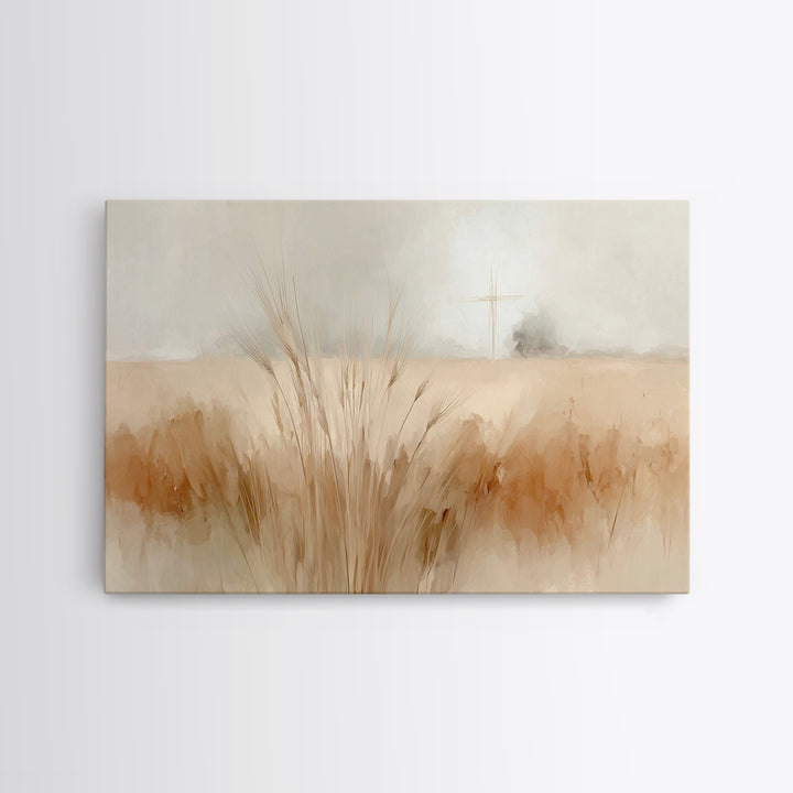Cross And Harvest | Framed Canvas Print | Christian Wall Art | Christian Art Canvas | Christian Painting | Christmas Art Work | Christian D