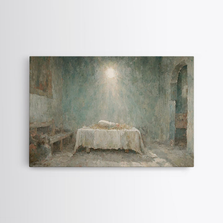 Silent Birth Dawn – Framed Canvas Print – Christmas Wall Art – Christian Art – Christian Christmas – Jesus Christmas Art – Christmas Canvas