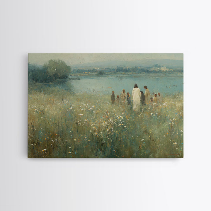 Graceful Pasture, Framed Canvas Print, Jesus Painting, Christian Wall Art, Christmas Art Prints, Christian Art Canvas