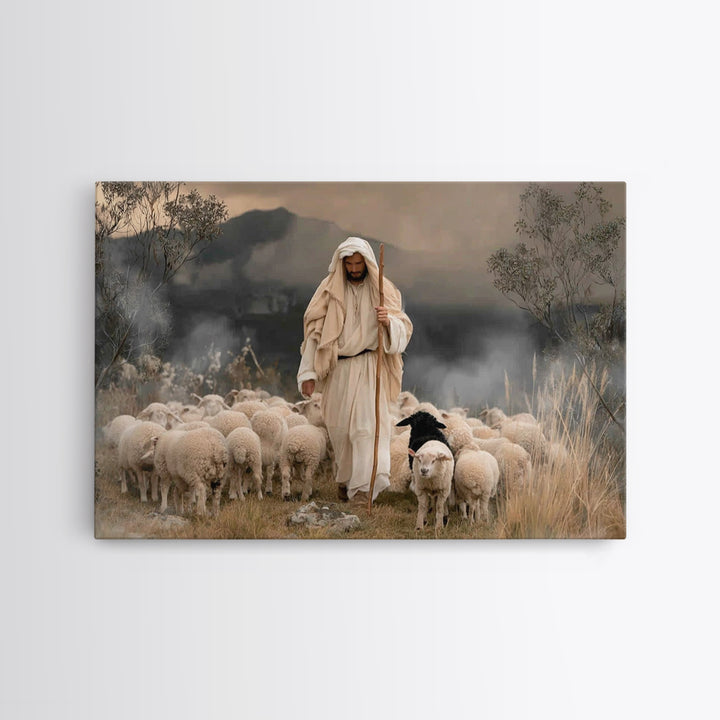 Light Of His Way – Framed Canvas Print – Jesus Painting – Christian Wall Art – Moody Christian Art – Christian Art Canvas – Christian Gift