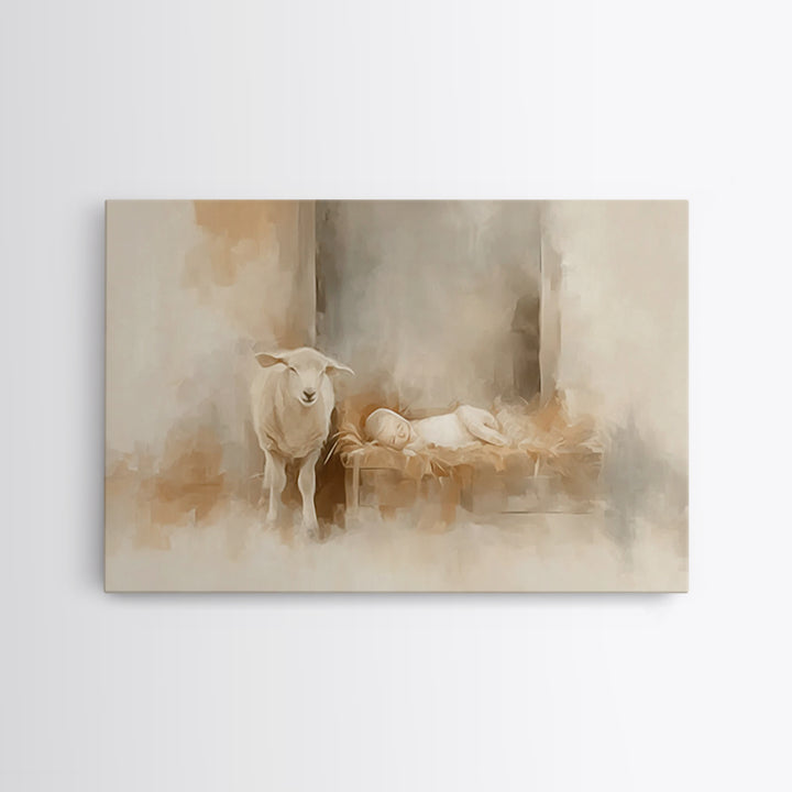 Silent Manger Light | Framed Canvas Print | Christian Art Canvas | Christmas Wall Art | Jesus Painting | Christian Christmas Art | Christia