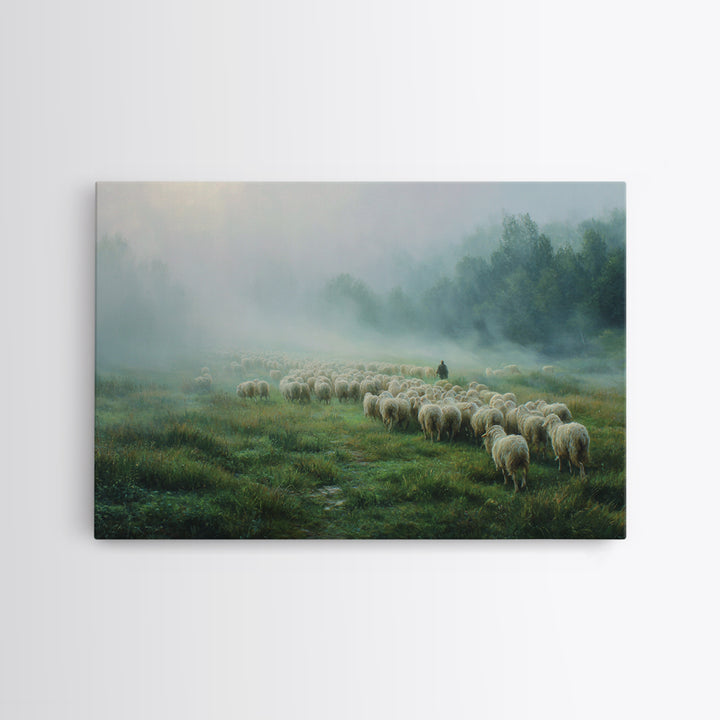 Gentle Pasture Light – Framed Canvas Print – Christian Art Canvas – Christian Decor – Jesus Painting – Christmas Wall Art – Modern Christia