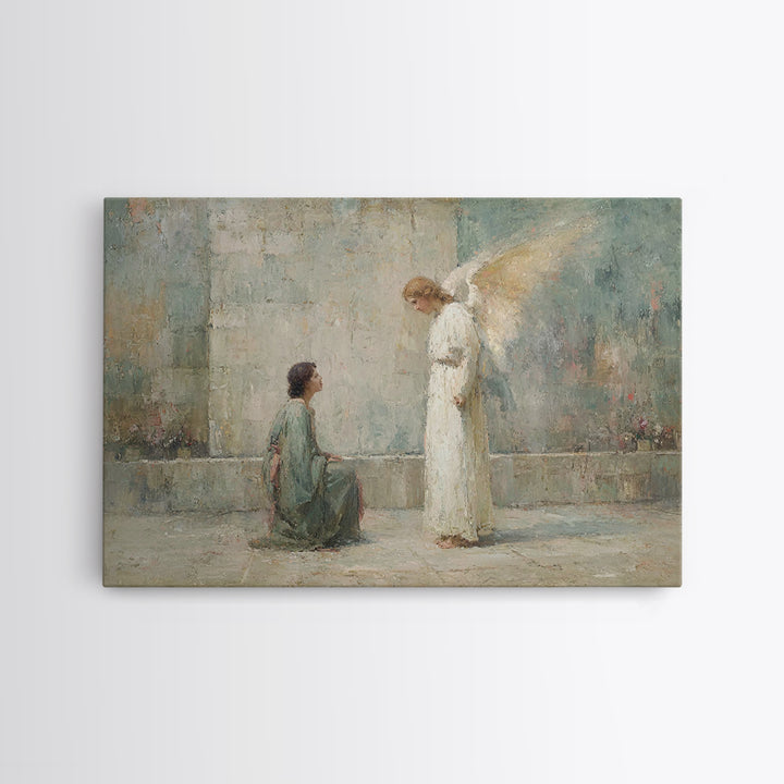 Heavenly Greeting – Framed Canvas Print – Christian Wall Art – Christian Art Canvas – Vintage Christian Art – Christian Painting – Christma