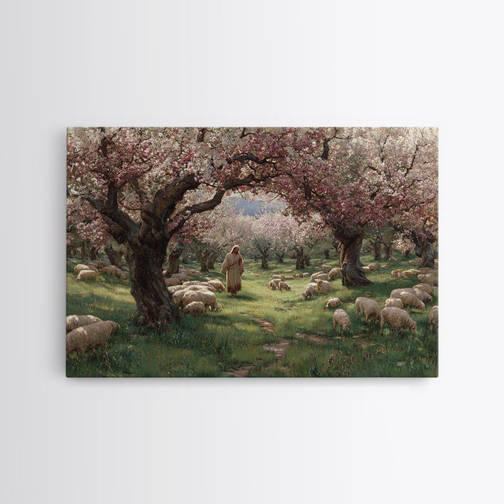 Shepherd’s Garden – Framed Canvas Print – Jesus Painting – Christian Wall Art – Christian Art Canvas – Pastoral Scenery – Christian Christm