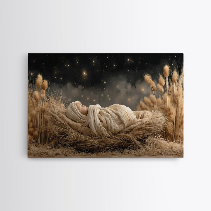Humble Stable, Framed Canvas Print, Christian Wall Art, Christmas Art, Christian Art Canvas, Framed Christmas Art, Christian Christmas Deco