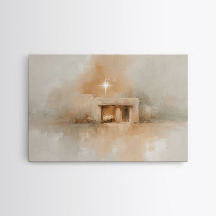 Golden Chapel Stillness – Framed Canvas Print – Christian Christmas Decor – Christmas Art Work – Christian Art Print – Christmas Wall Art