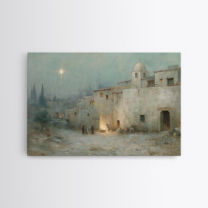 Frosted Chapel Glow | Framed Canvas Print | Christian Art Work | Christian Christmas Art | Christmas Canvas Wall Art | Christian Decoration