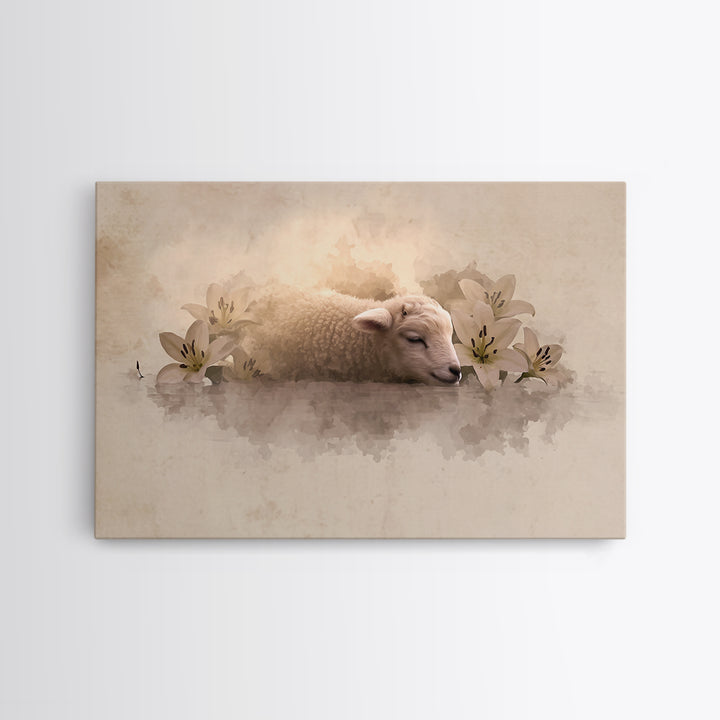 Lamb Of Peace – Framed Canvas Print – Christian Wall Art – Christian Art Canvas – Jesus Painting – Pastoral Scenery – Christian Christmas A