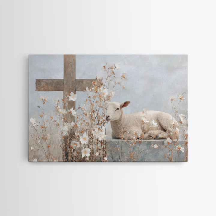 Graceful Blooming Lamb | Framed Canvas Print | Christian Art Canvas | Christian Wall Art | Christian Painting | Subtle Christian Art | Chri