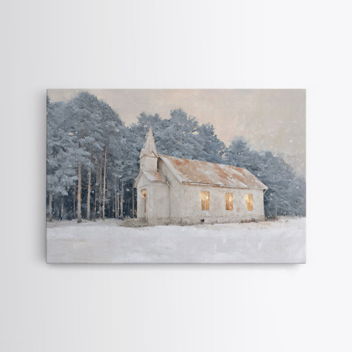 Silent Church Light | Framed Canvas Print | Christian Wall Art | Christmas Art Work | Christian Christmas Art | Subtle Christian Art | Chri