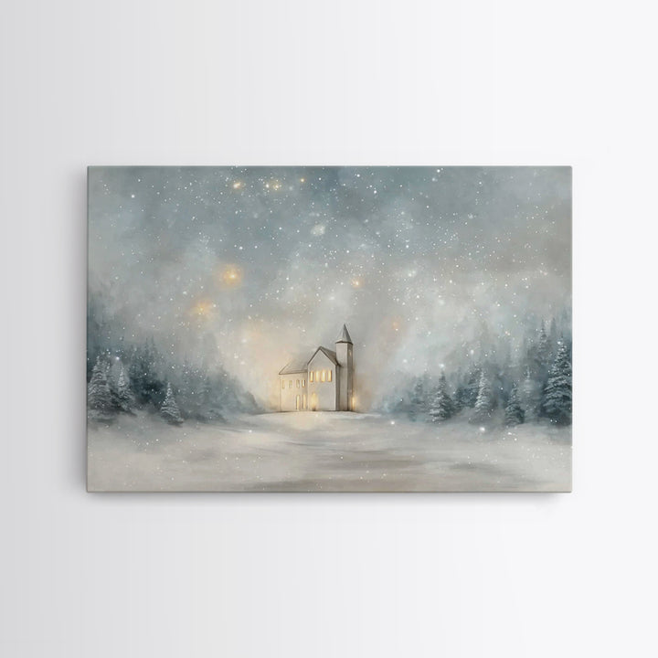 Starry Night Sanctuary, Framed Canvas Print, Christian Wall Art, Christmas Canvas Wall Art, Moody Christmas Art, Christian Christmas Decora
