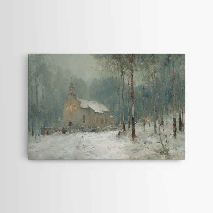 Frosted Church Peace – Framed Canvas Print – Christian Wall Art – Vintage Christian Art – Christmas Art Framed – Christian Christmas Art –