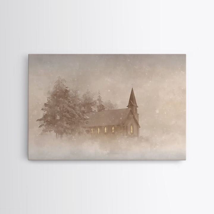Misty Chapel Grace | Framed Canvas Print | Christian Wall Art | Christian Art Painting | Christmas Art Prints | Christian Decoration | Mode