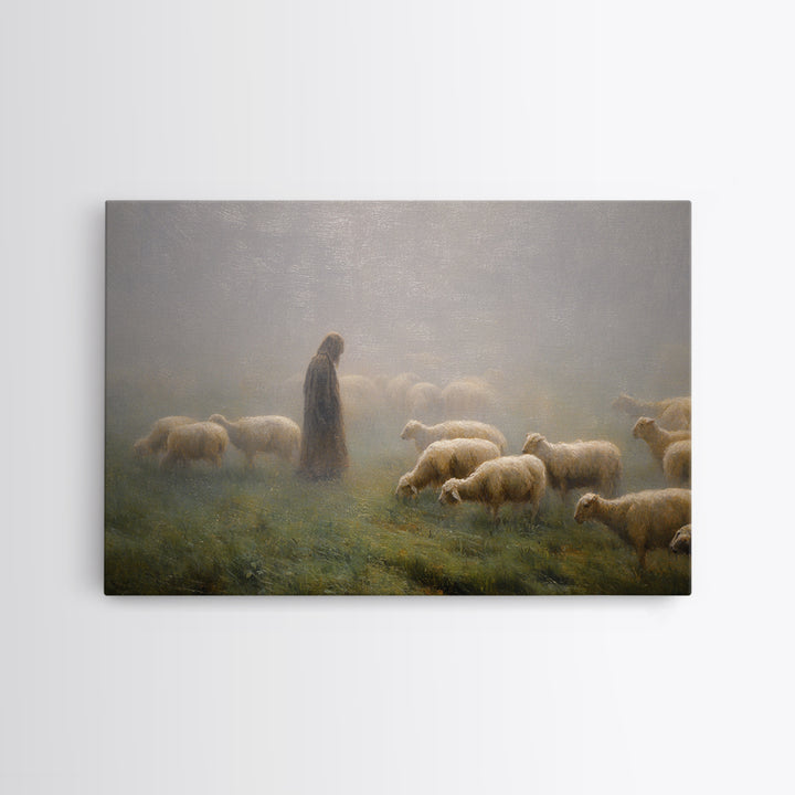 Guiding Shepherd Light, Framed Canvas Print, Christian Wall Art, Jesus Art Print, Large Jesus Painting, Christian Art Work, Subtle Christia