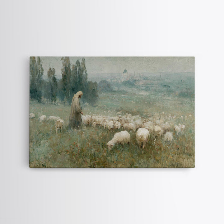 Shepherds Of Grace – Framed Canvas Print – Christian Wall Art – Jesus Painting – Christian Christmas Art – Pastoral Scenery – Christian Art