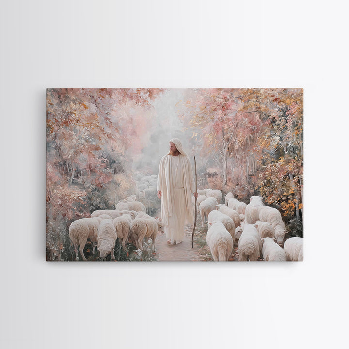 The Gentle Shepherd | Framed Canvas Print | Christian Art Canvas | Christmas Wall Art | Christian Gift Ideas | Jesus Painting | Vintage Chr