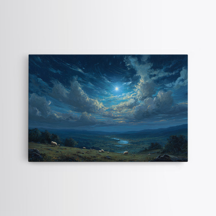 Shepherds Under Heaven – Framed Canvas Print – Christian Art Canvas – Christmas Art Prints – Christian Wall Art – Christian Christmas Art –