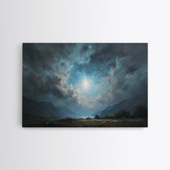 Heaven’s Valley Light | Framed Canvas Print | Christian Wall Art | Christian Art Canvas | Christmas Wall Art | Blue Christian Art | Christi