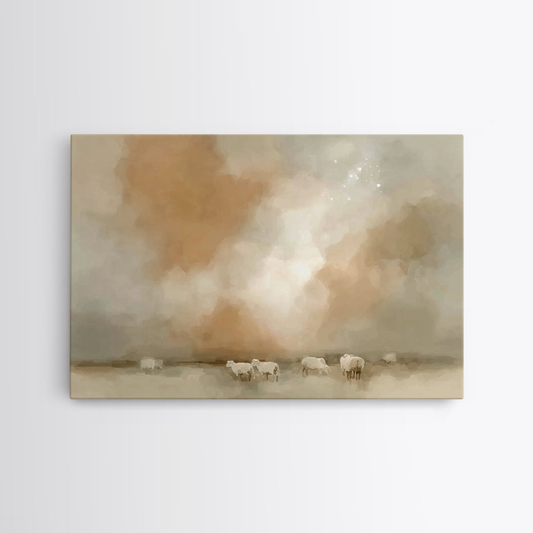 Shepherds In Stillness – Framed Canvas Print – Christian Art Canvas – Subtle Christian Art – Christmas Wall Art – Christian Christmas Art –
