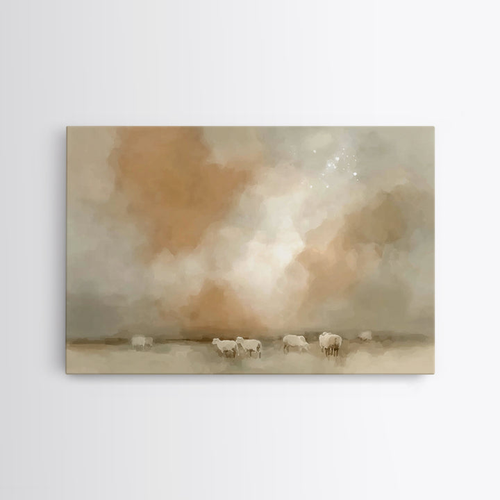 Shepherds In Stillness – Framed Canvas Print – Christian Art Canvas – Subtle Christian Art – Christmas Wall Art – Christian Christmas Art –