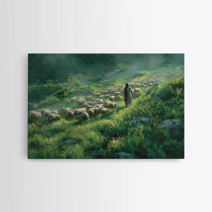 Shepherd’s Green Path – Framed Canvas Print – Christian Art Canvas – Jesus Painting – Christian Wall Art – Christian Art Prints – Christian