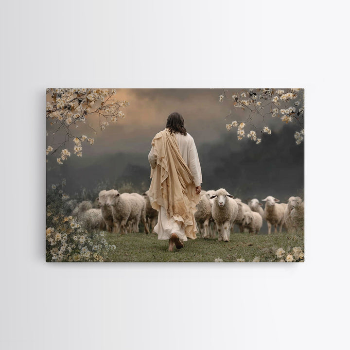 Graceful Pasture Walk | Framed Canvas Print | Jesus Painting | Christian Art Canvas | Christian Wall Art | Christian Gift | Modern Christia