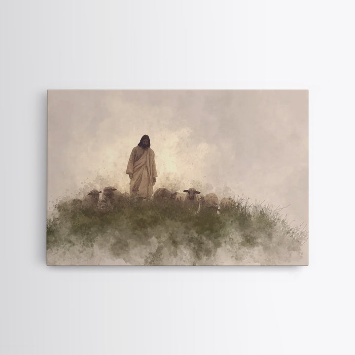 Watchful Shepherd Calm – Framed Canvas Print – Christian Wall Art – Jesus Painting – Christian Art Canvas – Subtle Christian Art – Christia