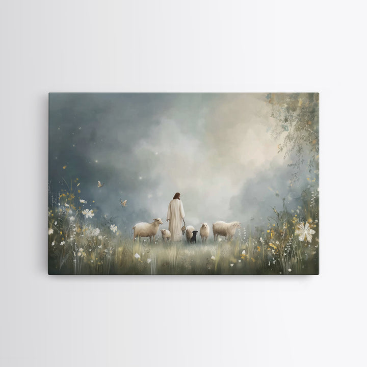 Garden Of The Shepherd, Framed Canvas Print, Christian Art Canvas, Jesus Painting, Christian Wall Art, Christian Art Prints, Christian Gift