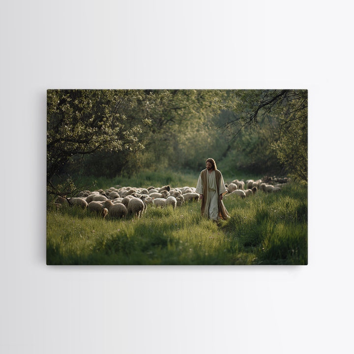 Pastoral Morning Peace – Framed Canvas Print – Christian Art Prints – Christian Wall Art – Jesus Painting – Christian Art Canvas – Subtle C
