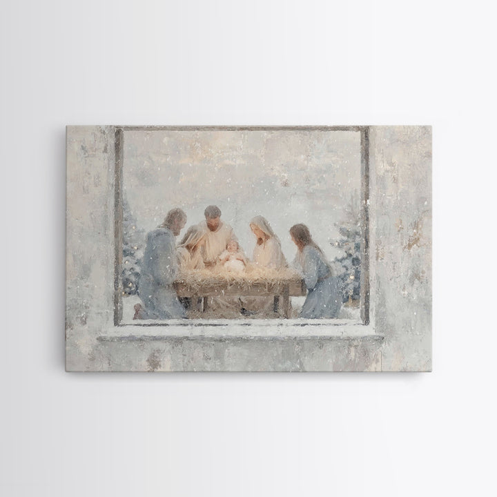 Holy Night Gathering Light – Framed Canvas Print – Christian Wall Art – Christian Art Canvas – Jesus Painting – Christian Christmas Art