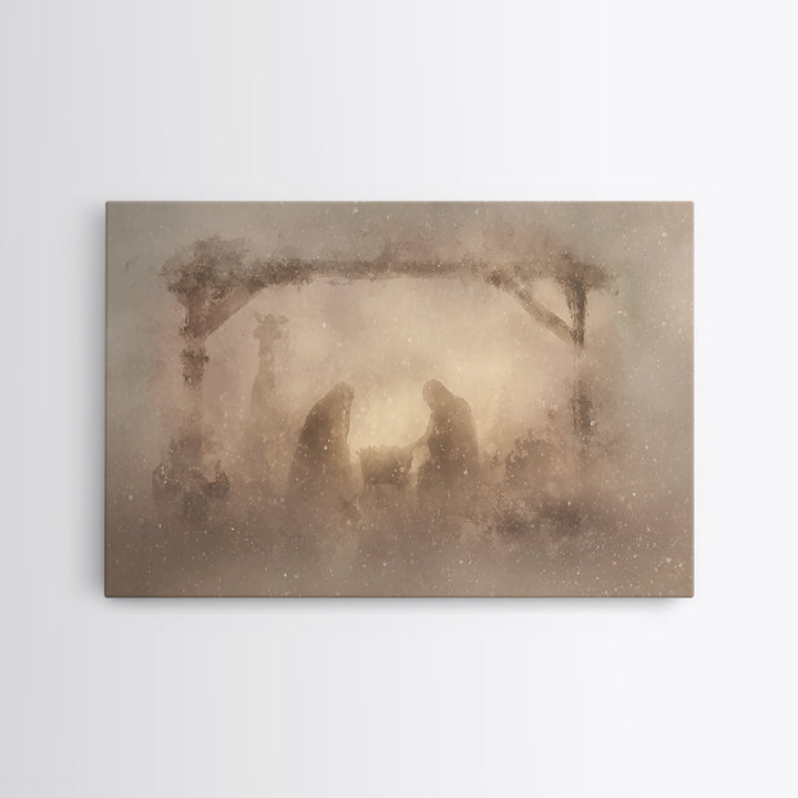 Silent Manger Wonder, Framed Canvas Print, Christian Art Canvas, Christian Christmas Art, Modern Christian Art, Jesus Painting, Christian W