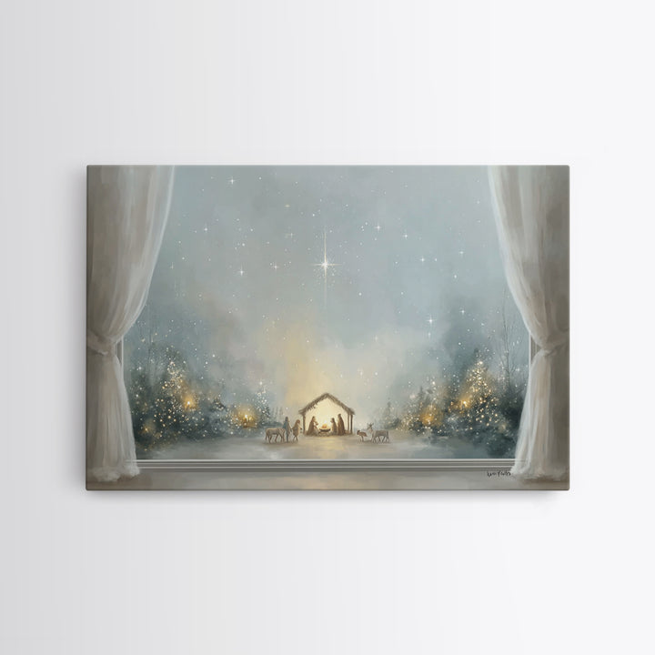 Blessed Nativity Glow – Framed Canvas Print – Christian Art Canvas – Christmas Art – Christian Wall Art – Jesus Painting – Christian Christ