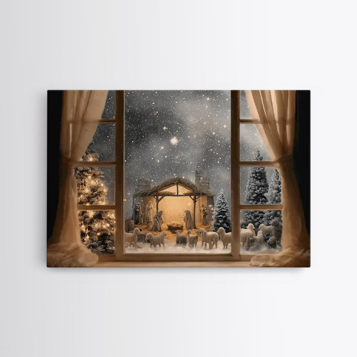 Holy Stable Serenity | Framed Canvas Print | Christian Christmas Art | Christian Art Canvas | Jesus Painting | Christmas Wall Art | Christi