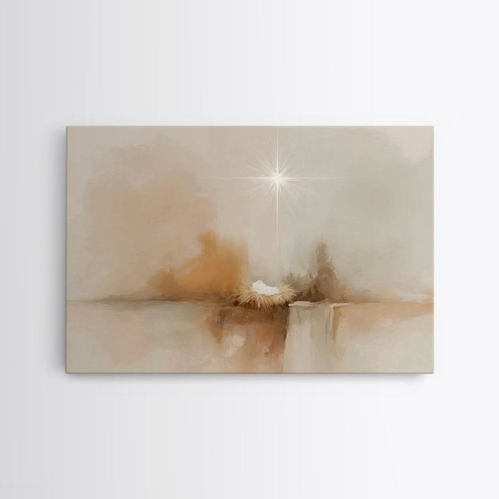Heavenly Cradle Light – Framed Canvas Print – Christian Art Canvas – Jesus Painting – Christian Christmas Art – Christmas Wall Art – Christ