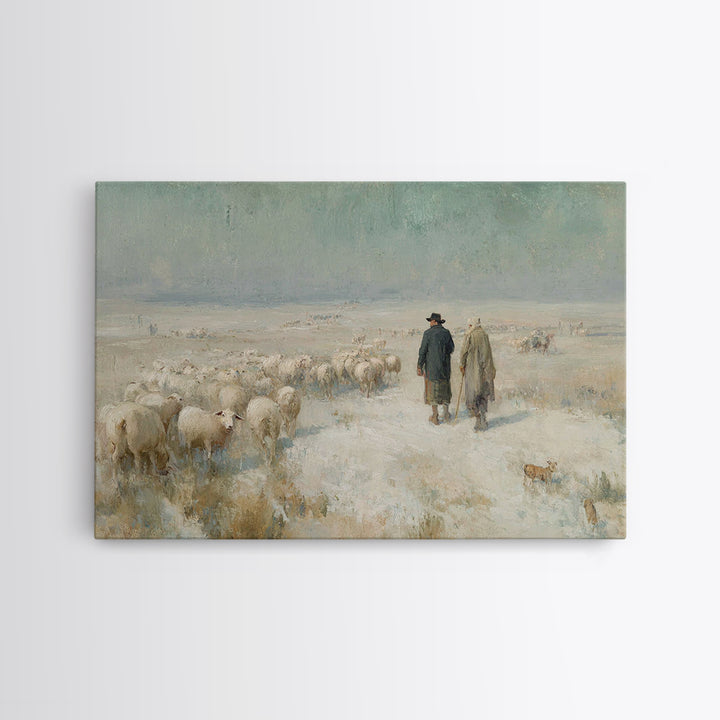 Shepherds At Dawn – Framed Canvas Print – Christian Wall Art – Christian Art Canvas – Christian Christmas Art – Pastoral Scenery