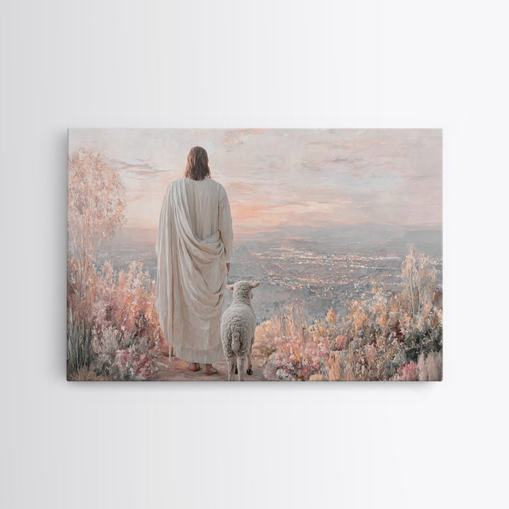 Shepherd Of Dawn – Framed Canvas Print – Large Jesus Painting – Christian Wall Art – Christian Art Gift – Modern Christian Painting