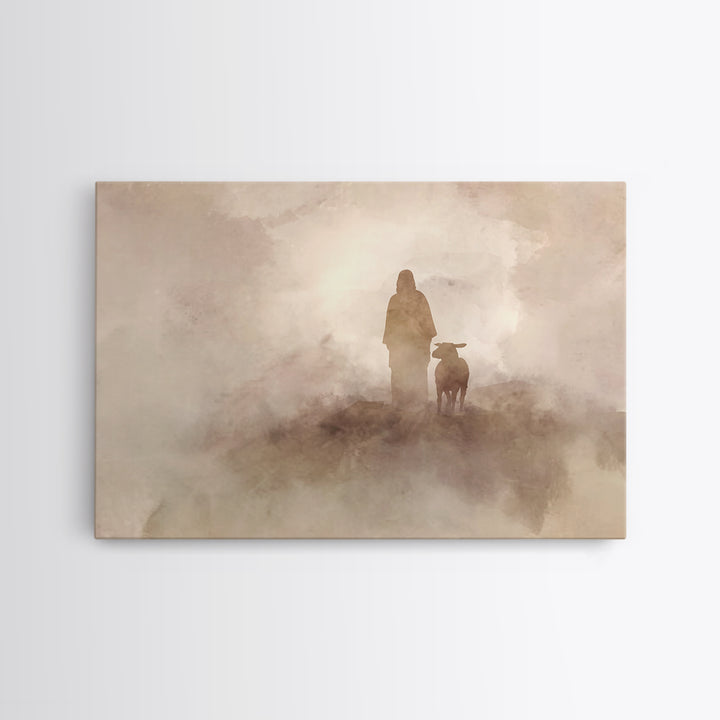 Desert Shepherd Calm – Framed Canvas Print – Jesus Painting – Subtle Christian Art – Christian Decor For Home – Christian Art Prints