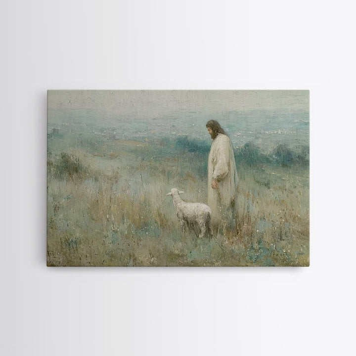 Twilight Shepherd Peace – Framed Canvas Print – Christian Decorations – Large Christian Painting – Subtle Christian Paintings – Christian A