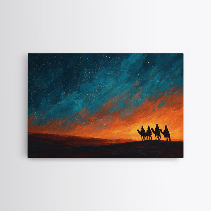 Desert Pilgrims – Framed Canvas Print – Christian Christmas Art – Christian Art Canvas – Christian Art – Christmas Wall Art – Moody Christm