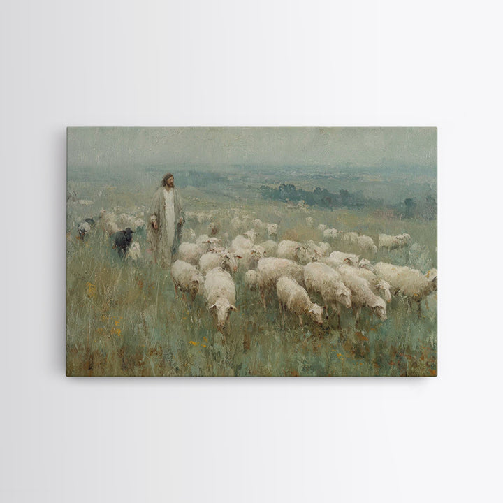 Pasture Of Mercy – Framed Canvas Print – Jesus Painting – Christian Wall Art – Christian Art Canvas – Vintage Christian Art – Christian Gif