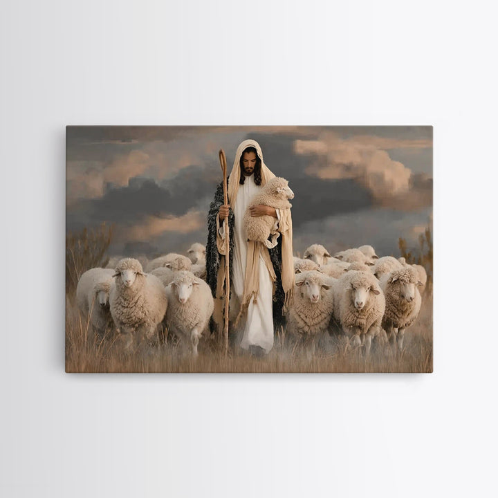 Gentle Shepherd Grace – Framed Canvas Print – Jesus Painting Canvas – Christian Art Canvas – Christian Wall Art – Modern Christian Art – Ch