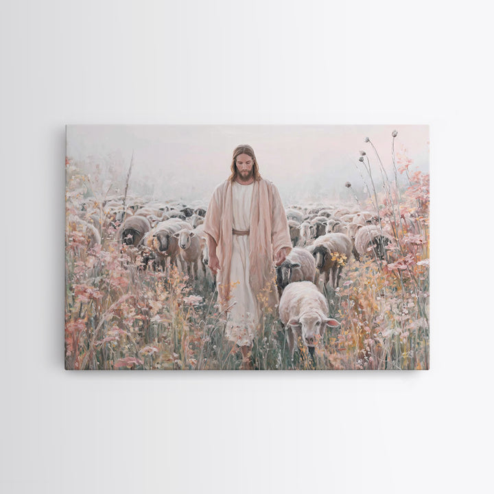 Blossoms Of The Shepherd | Framed Canvas Print | Christian Art Canvas | Jesus Painting | Christian Wall Art | Unique Christian Art | Christ